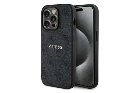 GUESS HC MAGSAFE PU 4G RING CLASSIC LOGO BLACK IP15 PRO MAX VE 15 PRO