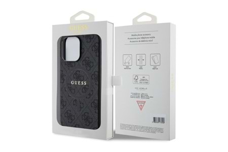 GUESS HC MAGSAFE PU 4G RING CLASSIC LOGO BLACK IP15 PRO MAX VE 15 PRO