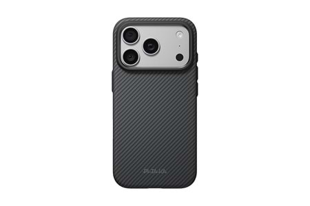 Apple iPhone 18 Pro Max Kılıf M-safe Şarj Özellikli Aramid Karbon Fiber Pitaka Military-Grade Classic Serisi New Logo Black-Grey Twill Kapak