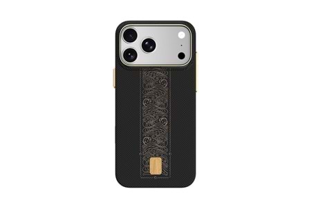 Apple iPhone 18 Pro Max Kılıf M-safe Şarj Özellikli Raptic Aramid Skin Rise Serisi 24 Ayar Altın Kaplamalı Karbon Kapak