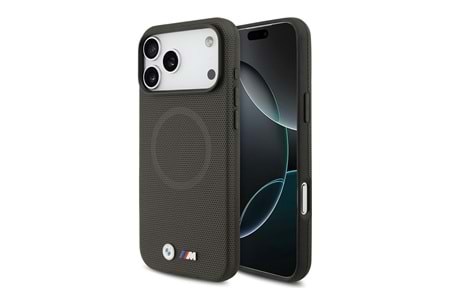 Apple iPhone 17 Pro Max Kılıf BMW Orjinal Lisanslı M-safe Şarj Özellikli Metal Logolu Delikli M Dizayn Deri Kapak