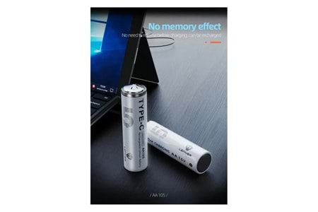 Lenyes AA105 Type-C Şarj Portlu Şarj Edilebilir AA Lityum-ion Pil 2800mWh 1.5V 2 Adet