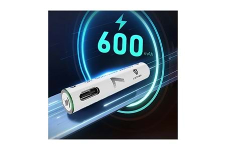 Lenyes AAA107 Type-C Şarj Portlu Şarj Edilebilir AAA Lityum-ion Pil 600mWh 1.5V 2 Adet