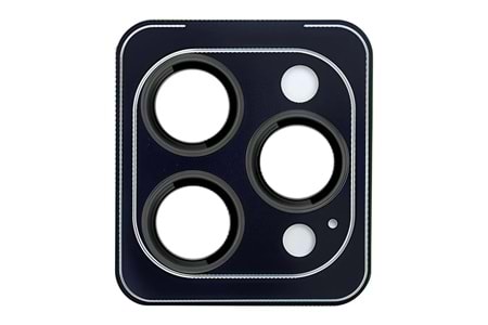 URR Apple iPhone 15 Titanium Alloy AR Kamera Lens Koruyucu - Mavi-Siyah