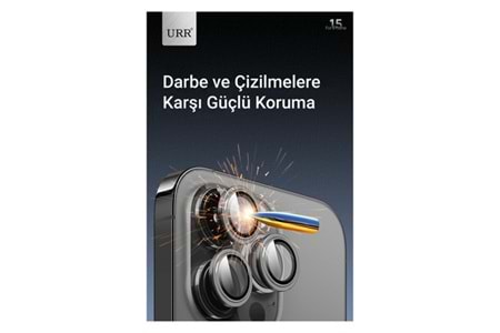 URR Apple iPhone 15 Titanium Alloy AR Kamera Lens Koruyucu - Mavi-Siyah