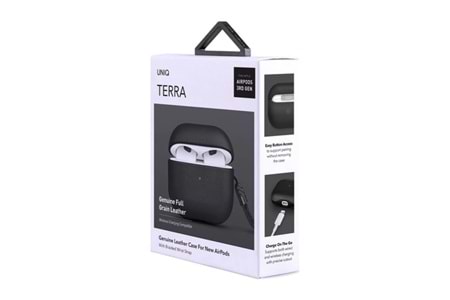 Uniq Airpods 3 (3.nesil) Terra Genuine Deri Kılıf - Siyah-Kahve