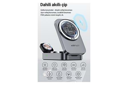 Energea AluMag Trio 3in1 Katlanabilir Qi2 Destekli 15W Telefon Saat Airpods Masaüstü Hızlı Şarj Standı