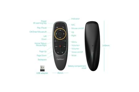 Earldom Rm01 Kumanda Smart Tv Fly Air Mouse Sesli Komut Tv Box Pc Telefon Ve Fare Özellikli Kablosuz 2.4g