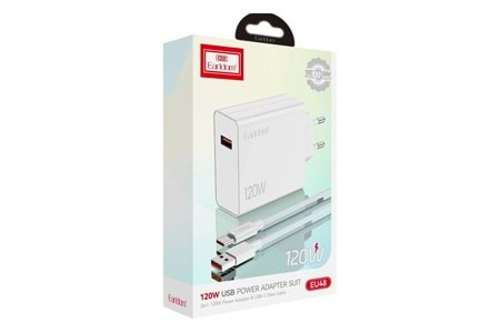 Earldom EU48 120W USB QC 3.0 Çıkışlı ve USB to Type-C Kablolu PD Hızlı Şarj Cihazı - Beyaz