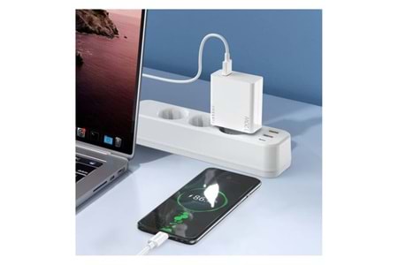 Earldom EU48 120W USB QC 3.0 Çıkışlı ve USB to Type-C Kablolu PD Hızlı Şarj Cihazı - Beyaz