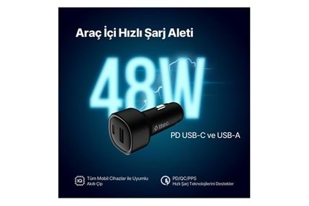 Ttec Smartcharger Duo Pd 48W Araç Hızlı Şarj Aleti Usb-C+Usb-A - Usb-C-Lightning Kablo 1Ttec Smartcharger Duo Pd 48W Araç Hızlı Şarj Aleti Usb-C+Usb-A - Usb-C-Lightning Kablo