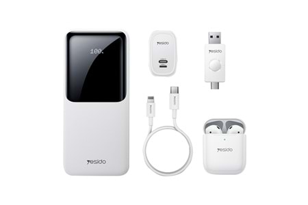 Yesido CG10 5in1 12W Şarj Aleti Kablo Powerbank Flash Bellek Airpods Set - Beyaz