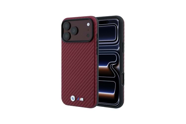 Apple iPhone 18 Pro Kılıf BMW Orjinal Lisanslı M-safe Şarj Özellikli PU Karbon Tasarımlı Metal Logolu Kapak