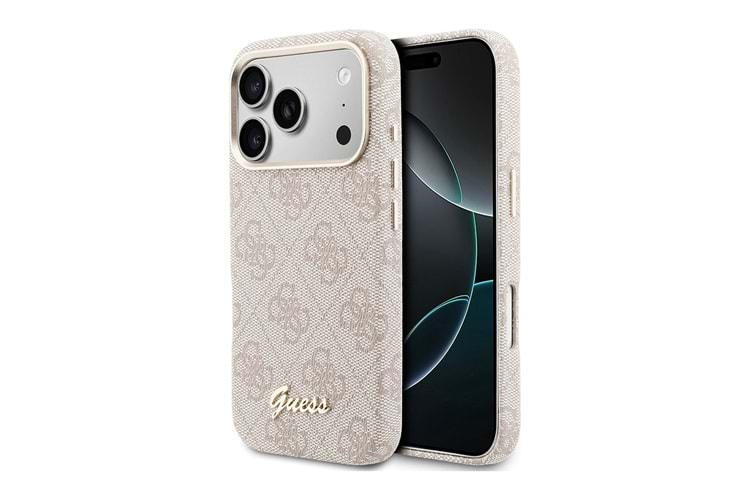 Apple iPhone 17 Pro Max Kılıf Guess Orjinal Lisanslı M-safe Şarj Özellikli Script Yazı Logolu 4G Desenli Kapak