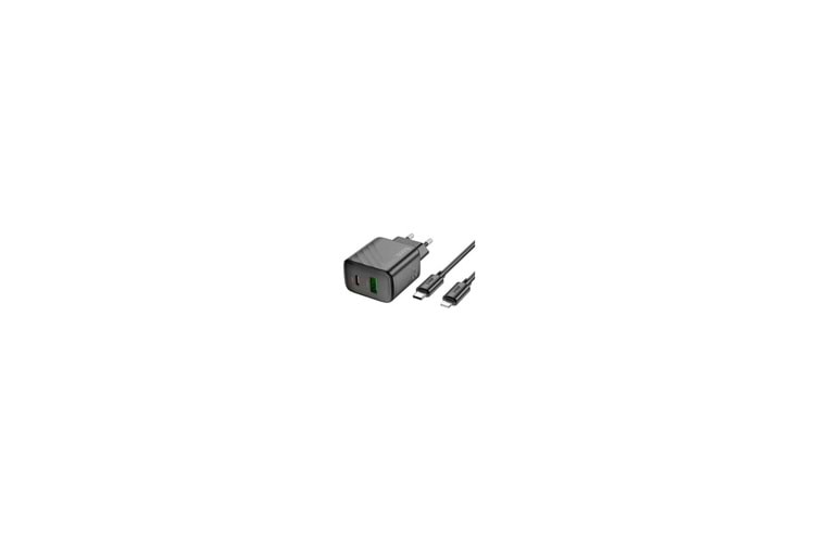 Hoco. CS23A Sunlight 30W 1 Adet Type-C ve 1 Adet USB 3.0 QC Çıkışlı Ekstra Type-C to Type-C Kablolu PD Hızlı Şarj Aleti - Siyah