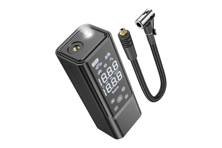 Hoco. ZP7 Çok Fonksiyonlu Dijital Göstergeli 5.000 mAh Bataryalı Akıllı Kablosuz Hava Kompresörü - Siyah