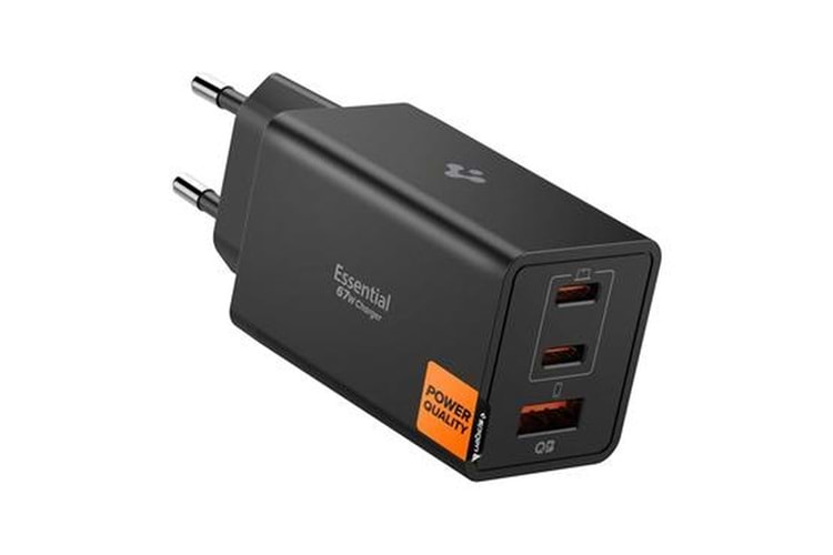 Spigen 67W USB-C + USB-A 3 Port Hızlı Şarj Aleti PPS 2.0 Desteği GaN Pro Destekli Type-C Black - ACH09458