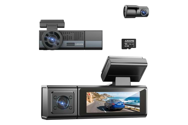 AZDOME M500 3 Kameralı 150 ° Görüş Açışı 4K Ultra HD Gece Görüşlü WiFi GPS Araç İçi Kamera