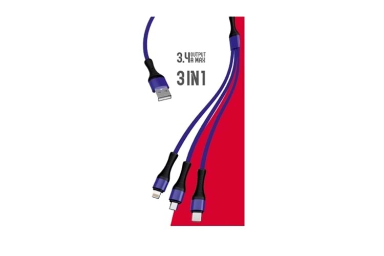 SWORD KABLO SW-3IN1M 3 ÇIKIŞLI 1M MAVİ SIFIR