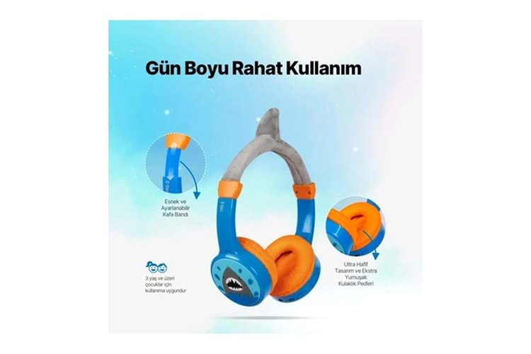 TTEC 2KM148SK SoundBuddy 2 Bluetooth Çocuk Kulaklığı Shark Mavi 24 Ay Garantili