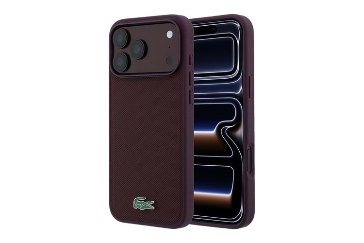 Apple iPhone 18 Pro Kılıf Lacoste Orjinal Lisanslı M-safe Şarj Özellikli PU Pike Desenli Metal Logolu Kapak