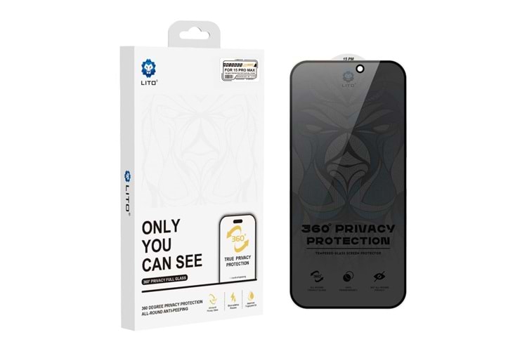 Lito D+ Ultra 360° Privacy Full Glass 14 Pro Max Ekran Koruyucu