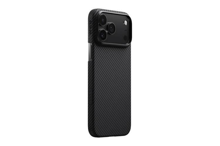 Apple iPhone 17 Pro Kılıf M-safe Şarj Özellikli 1500D Aramid Fiber Pitaka Ultra-Slim Classic Serisi Black-Grey Twill Kapak