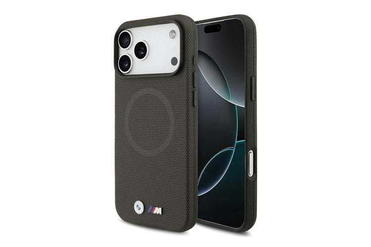 Apple iPhone 17 Pro Max Kılıf BMW Orjinal Lisanslı M-safe Şarj Özellikli Metal Logolu Delikli M Dizayn Deri Kapak