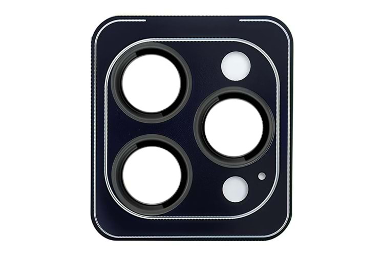 URR Apple iPhone 15 Titanium Alloy AR Kamera Lens Koruyucu - Mavi-Siyah