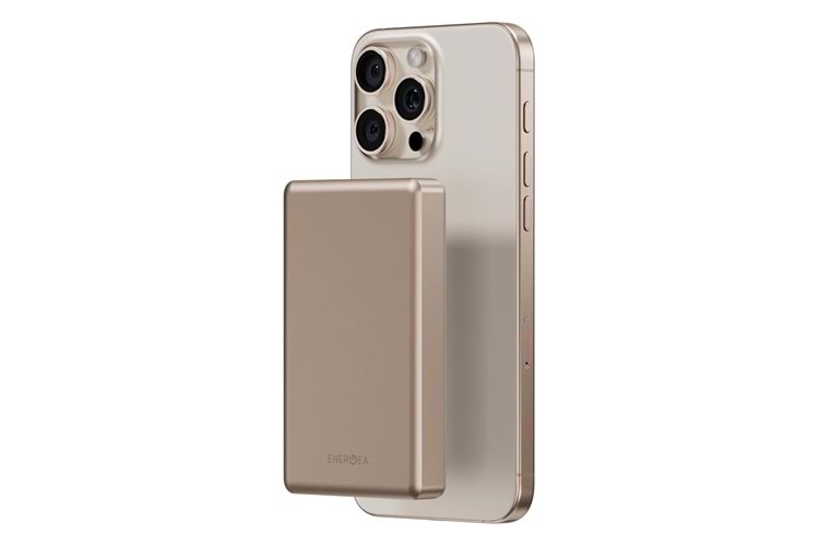 Energea AluPac 10K 10.000 mAh 20W Type-C ve 15W Kablosuz Şarj Çıkışlı PD Hızlı Şarj Magsafe Powerbank - Gold