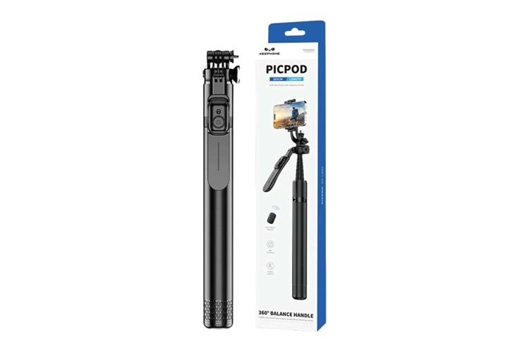 Keephone KP-LA05 PicPod 360 Derece Ayarlanabilir 202cm BT Selfie Çubuğu - Siyah