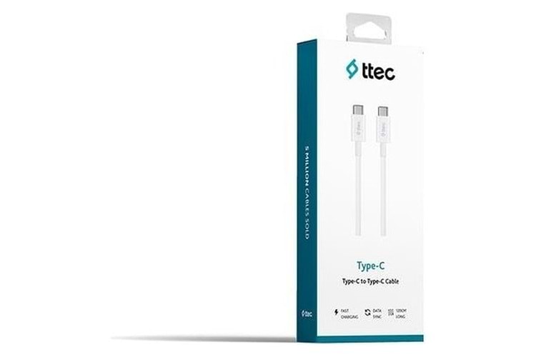Ttec USB-C - USB-C 120cm 60W PD/QC Hızlı Şarj/Data Kablosu Beyaz 2DK36B
