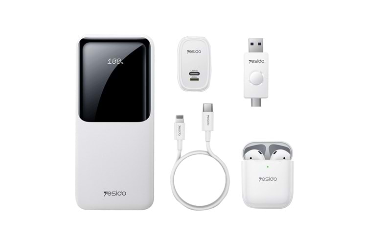 Yesido CG10 5in1 12W Şarj Aleti Kablo Powerbank Flash Bellek Airpods Set - Beyaz