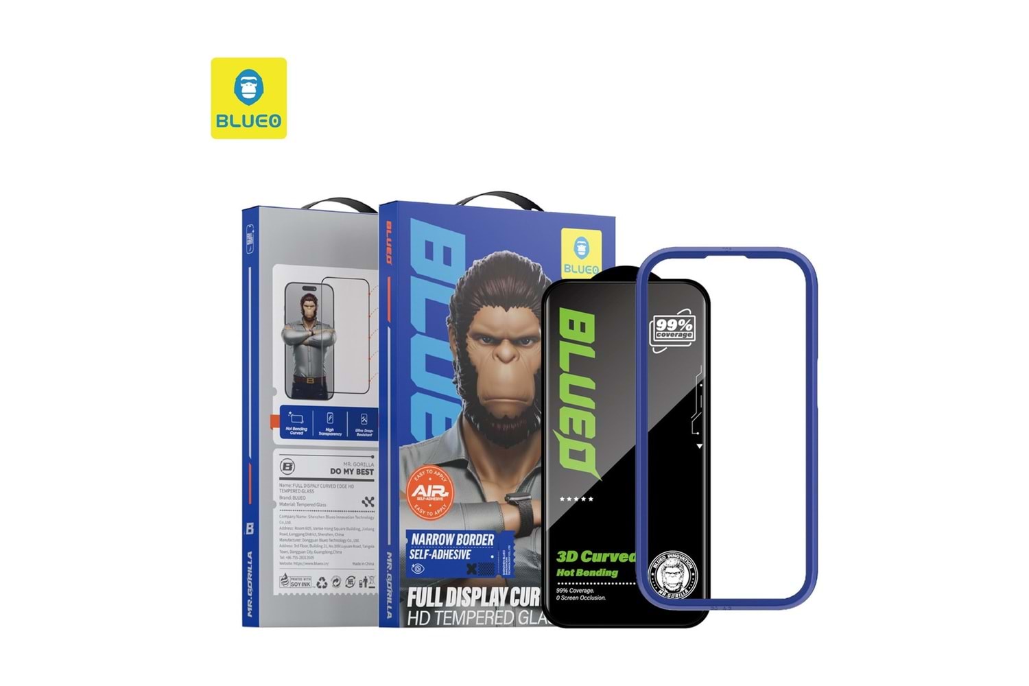 Blueo Full Glue iPhone 17 / 17 Pro Uyumlu Hizalama Aparatlı Kavisli ince Tam Kaplayan Cam Ekran Koruyucu