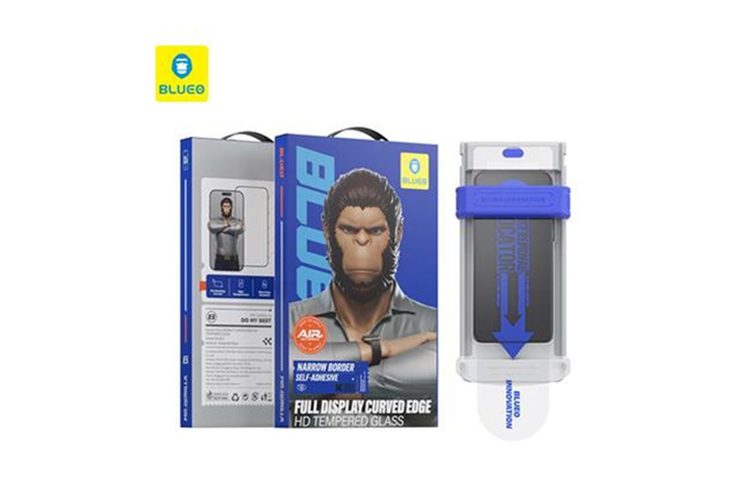 Blueo Full Glue iPhone 17 / 17 Pro Uyumlu Hizalama Aparatlı Kavisli ince Tam Kaplayan Cam Ekran Koruyucu