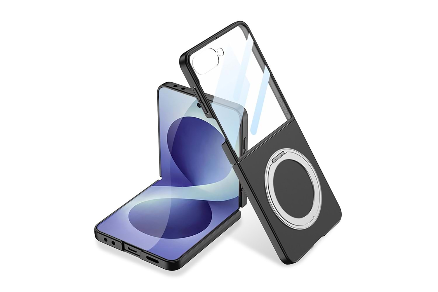 Galaxy Z Flip 8 Kılıf M-safe Şarj Özellikli Zore Kıpta Yüzüklü Kamera Korumalı Kapak