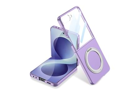 Galaxy Z Flip 8 Kılıf M-safe Şarj Özellikli Zore Kıpta Yüzüklü Kamera Korumalı Kapak