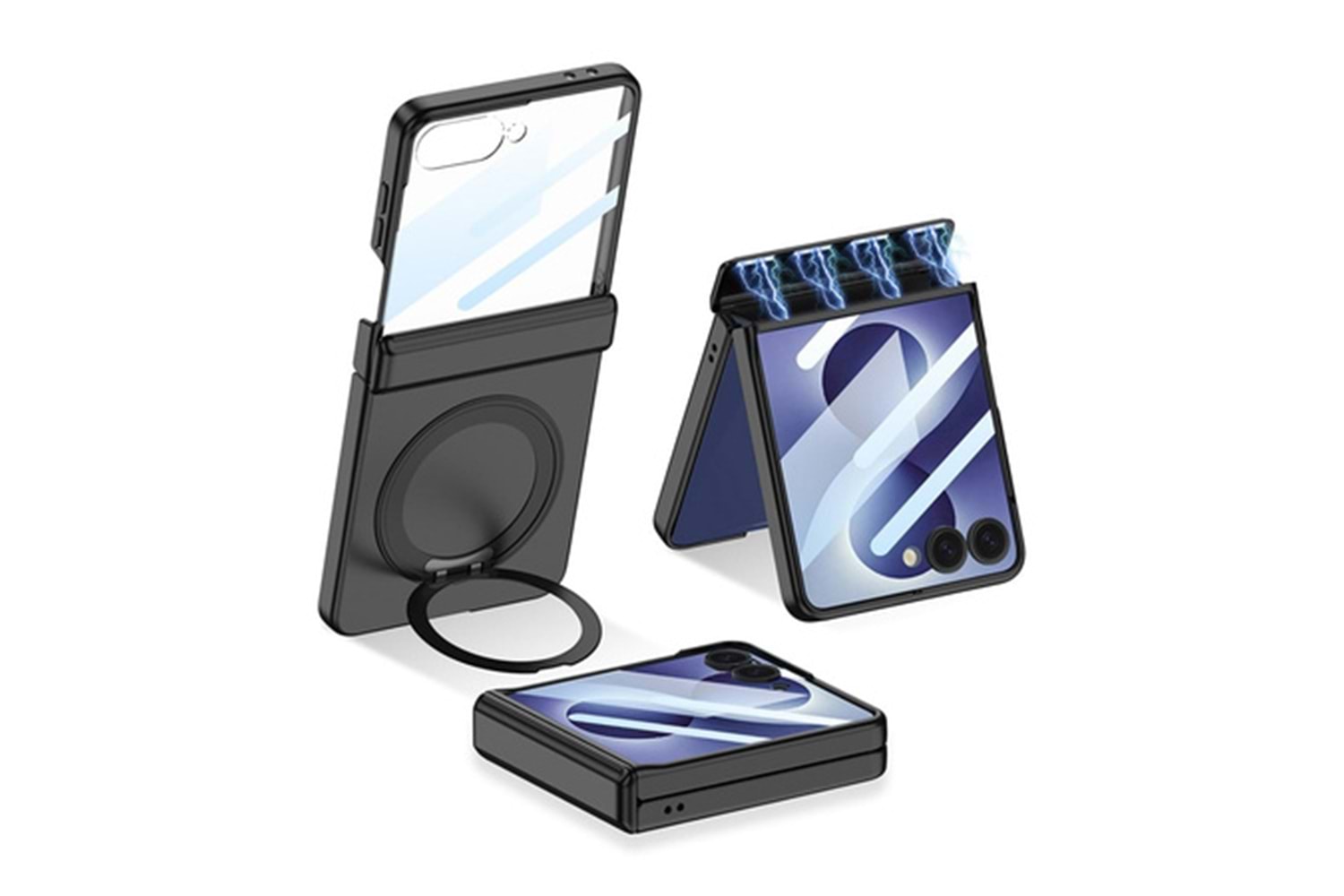 Galaxy Z Flip 8 Kılıf M-safe Şarj Özellikli Zore Kıpta Yüzüklü Kamera Korumalı Kapak