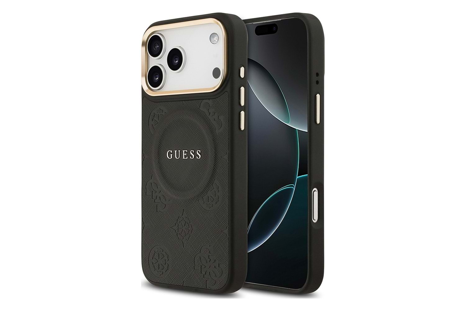Apple iPhone 17 Pro Max Kılıf Guess Orjinal Lisanslı M-safe Şarj Özellikli Sıcak Baskılı Yazı Logolu PU Deri Peony Kapak