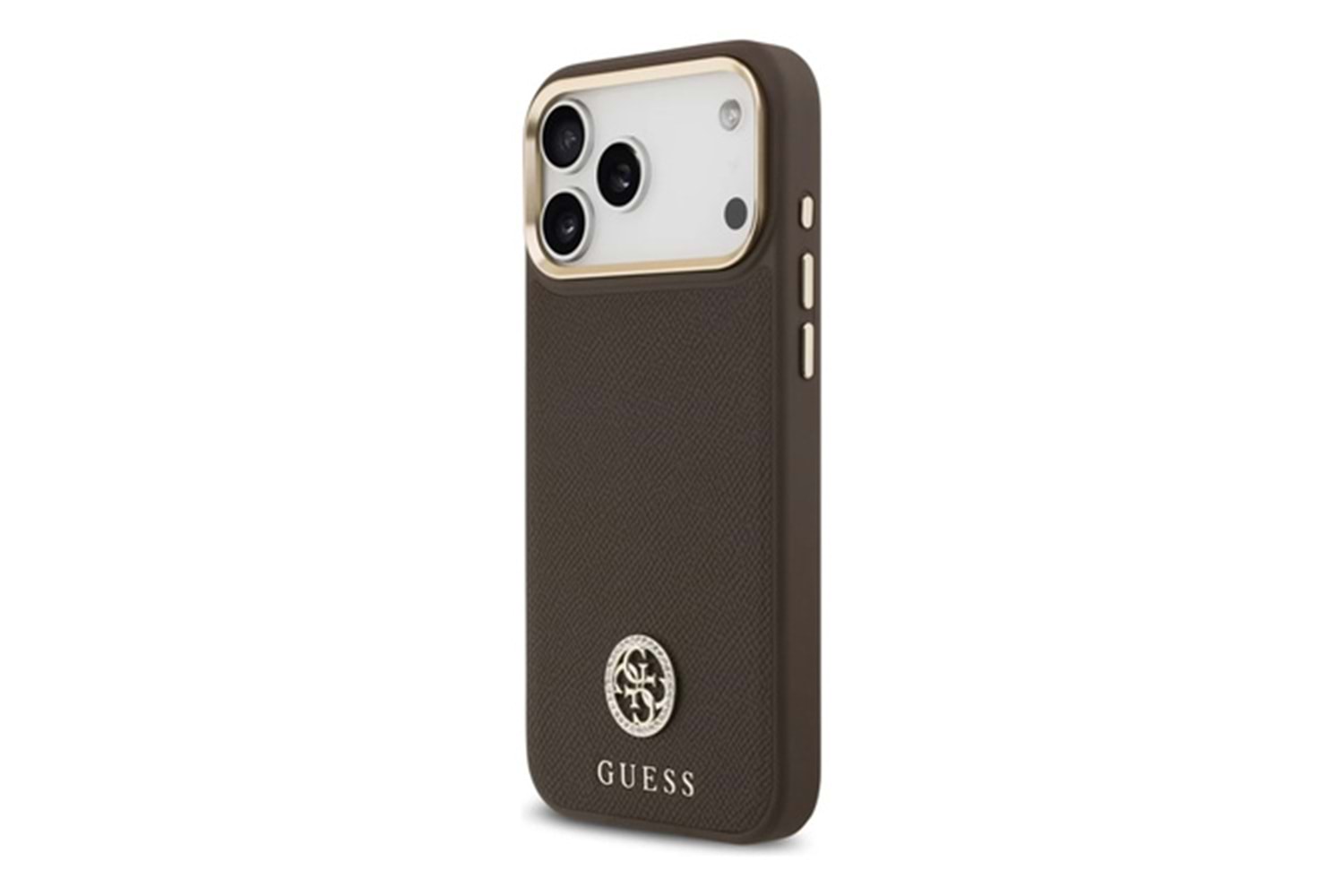 Apple iPhone 17 Pro Max Kılıf Guess Orjinal Lisanslı M-safe Şarj Özellikli Grained Yazı ve Taşlı 4G Logolu Kapak