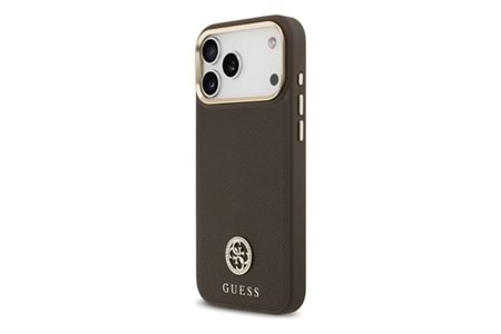 Apple iPhone 17 Pro Max Kılıf Guess Orjinal Lisanslı M-safe Şarj Özellikli Grained Yazı ve Taşlı 4G Logolu Kapak