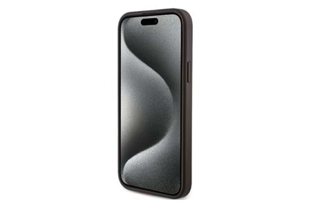 Apple iPhone 15 Kılıf Guess Orjinal Lisanslı M-safe Şarj Özellikli PU Halkalı 4G Desenli Yazı Logolu Kapak