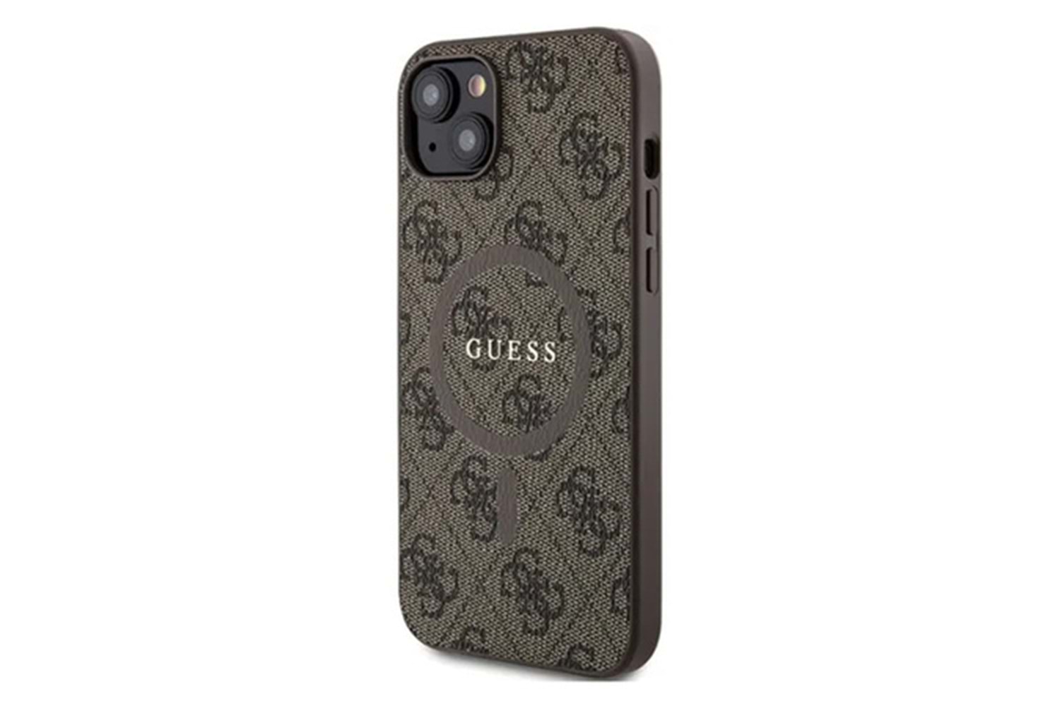 Apple iPhone 15 Kılıf Guess Orjinal Lisanslı M-safe Şarj Özellikli PU Halkalı 4G Desenli Yazı Logolu Kapak