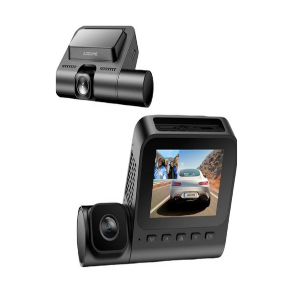 Azdome V600 Dash Cam 2 (Çift Kameralı Araç Içi Kamera 2.4” IPS Ekran) Su Geçirmez Arka Kamera, Geniş Açı, Gece Görüşü, G-Sensör, 24 Saat Park Modu