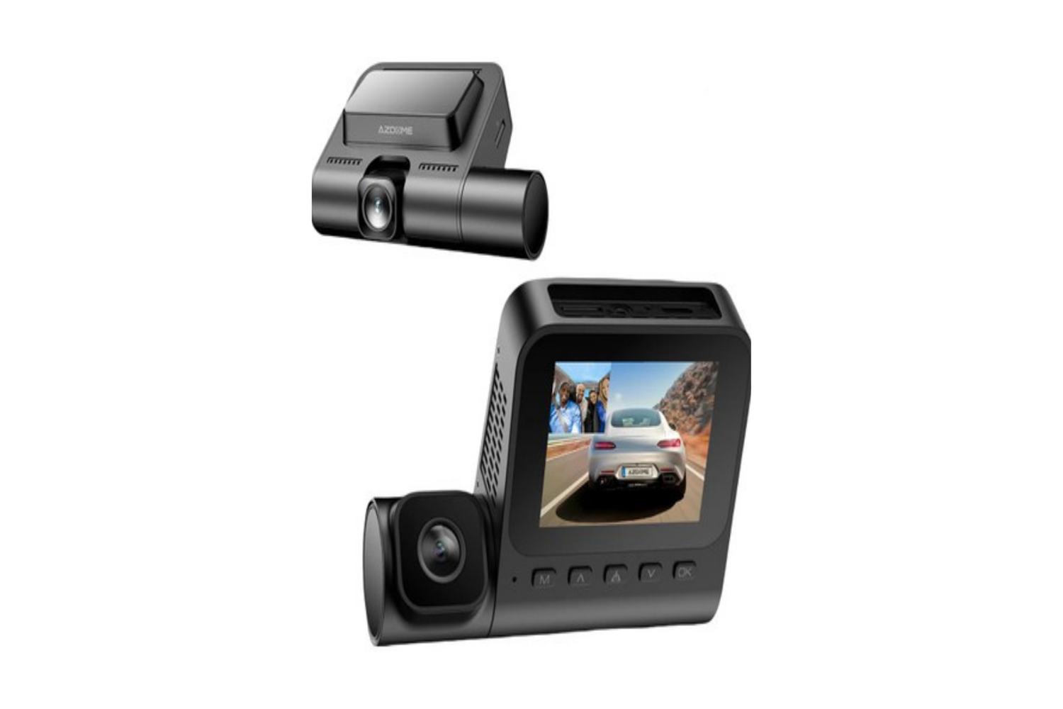 Azdome V600 Dash Cam 2 (Çift Kameralı Araç Içi Kamera 2.4” IPS Ekran) Su Geçirmez Arka Kamera, Geniş Açı, Gece Görüşü, G-Sensör, 24 Saat Park Modu