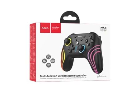 Hoco. GA2 Unicorn RGB Işıklı Çok Fonksiyonlu PC Uyumlu Kablosuz Oyun Kolu - Siyah