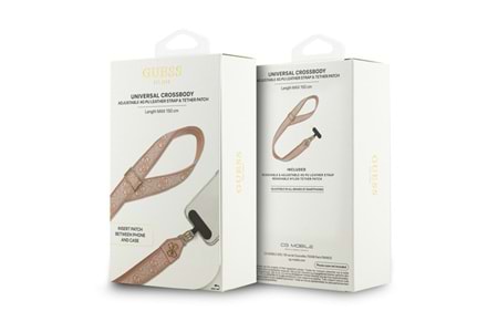 Guess Orjinal Lisanslı 4G Desen ve Metal Logolu Çapraz Vücut Telefon Askı Kayışı 150cm